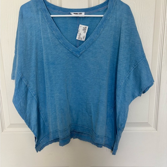 Double Zero Tops - Double Zero Blue V-Neck Short Sleeve Tee